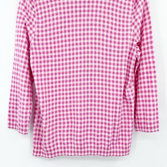 Talbots Pink Gingham Check Button Front Cardigan Sweater Womens Size Medium - Picture 10 of 11
